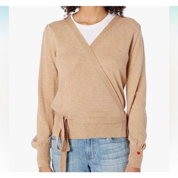 Dear Drew by Drew Barrymore Beige Tan Cashmere Wool Wrap Top Size M - Picture 3 of 11
